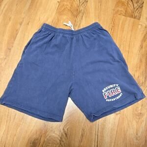 Vintage Security Fire Department Shorts Anvil Blue Graphic Large 90s